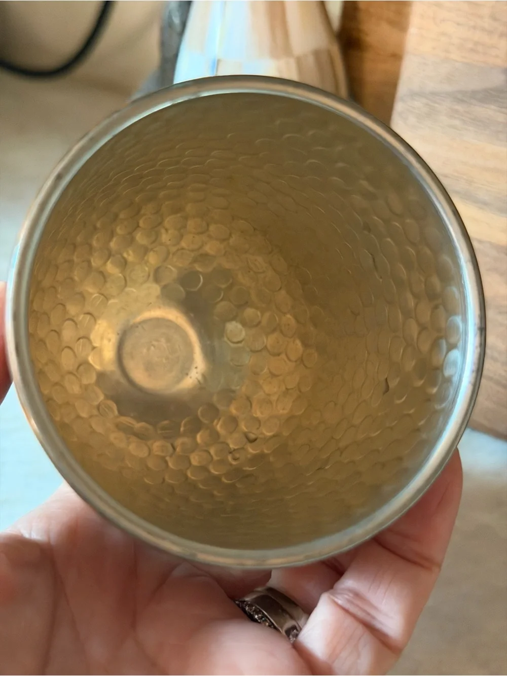 Vintage hammered copper chalice, goblet or wine cup